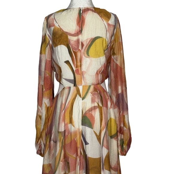 Abstract Print Maxi Dress Cutout Tie Front Long Sleeve Size 8 - Picture 4 of 12